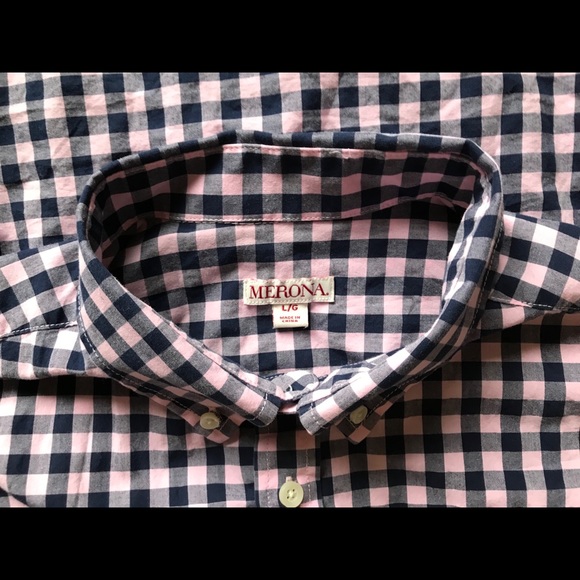 Merona Men’s Button Down Pink/Navy Plaid Size L - Picture 5 of 5